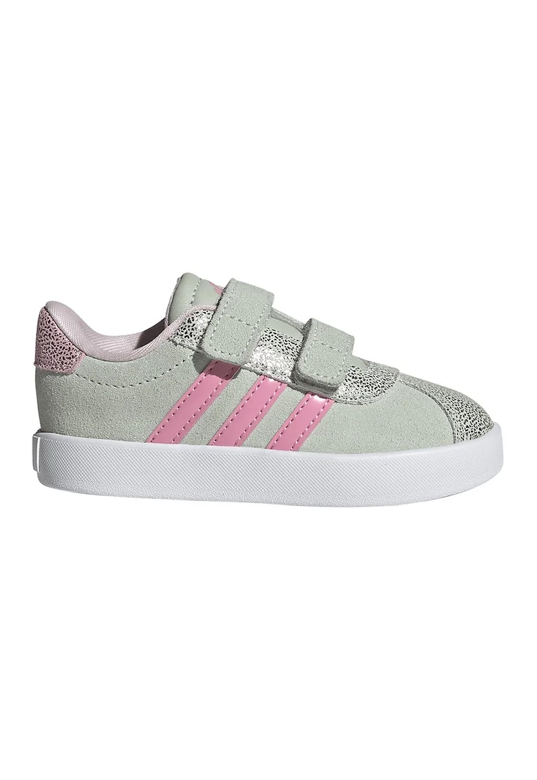 Pantofi sport VL Court 3.0 din piele intoarsa si piele cu velcro, Roz deschis/Verde pal