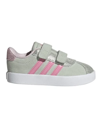 Pantofi sport VL Court 3.0 din piele intoarsa si piele cu velcro, Roz deschis/Verde pal