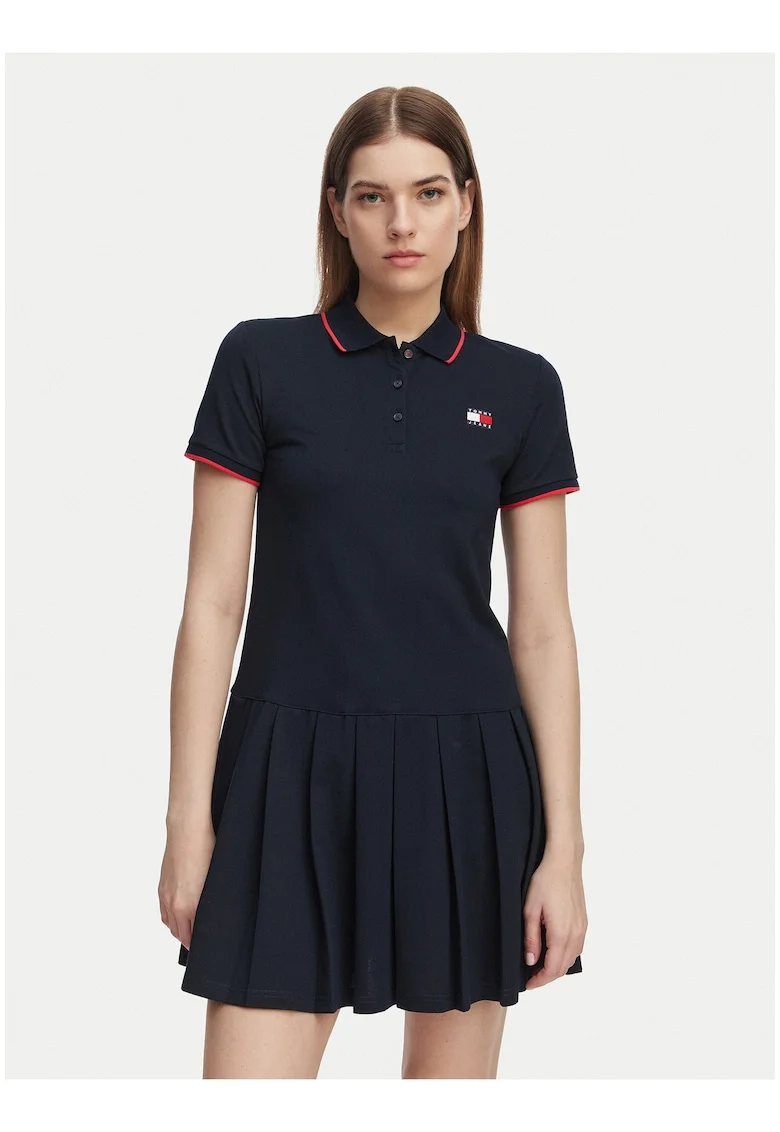 Rochie din amestec de bumbac cu guler polo, Albastru