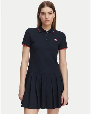 Rochie din amestec de bumbac cu guler polo, Albastru
