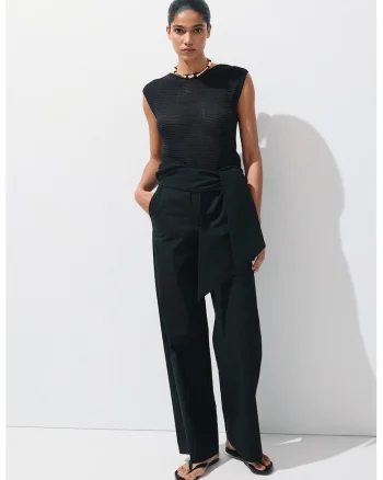 Pantaloni cu croiala ampla si funda, Alb/Negru