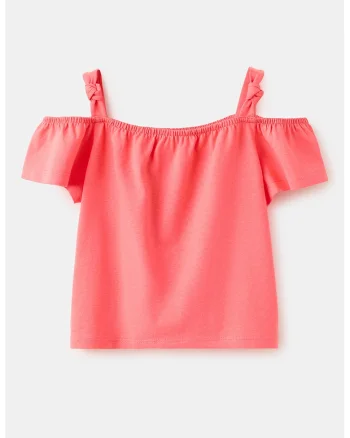 Tricou cu decupaj pe umeri, Coral