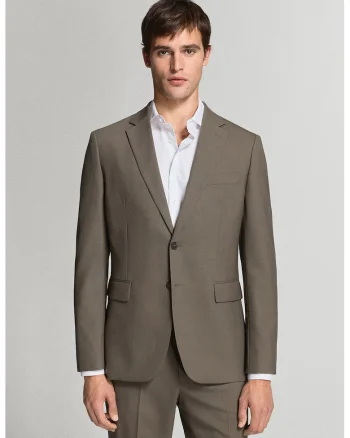 Sacou de lana cu revere decupate, Maro camel