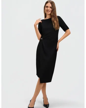 Rochie midi cu detaliu drapat, Negru