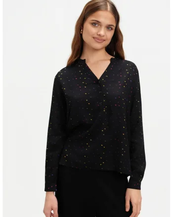 Bluza cu decolteu in V si fenta cu nasturi, Negru