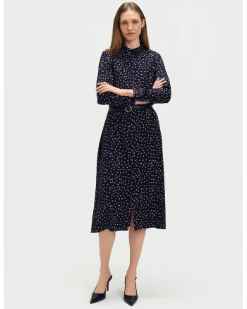 Rochie midi cu model si slit frontal, Albastru ultramarin/Bej