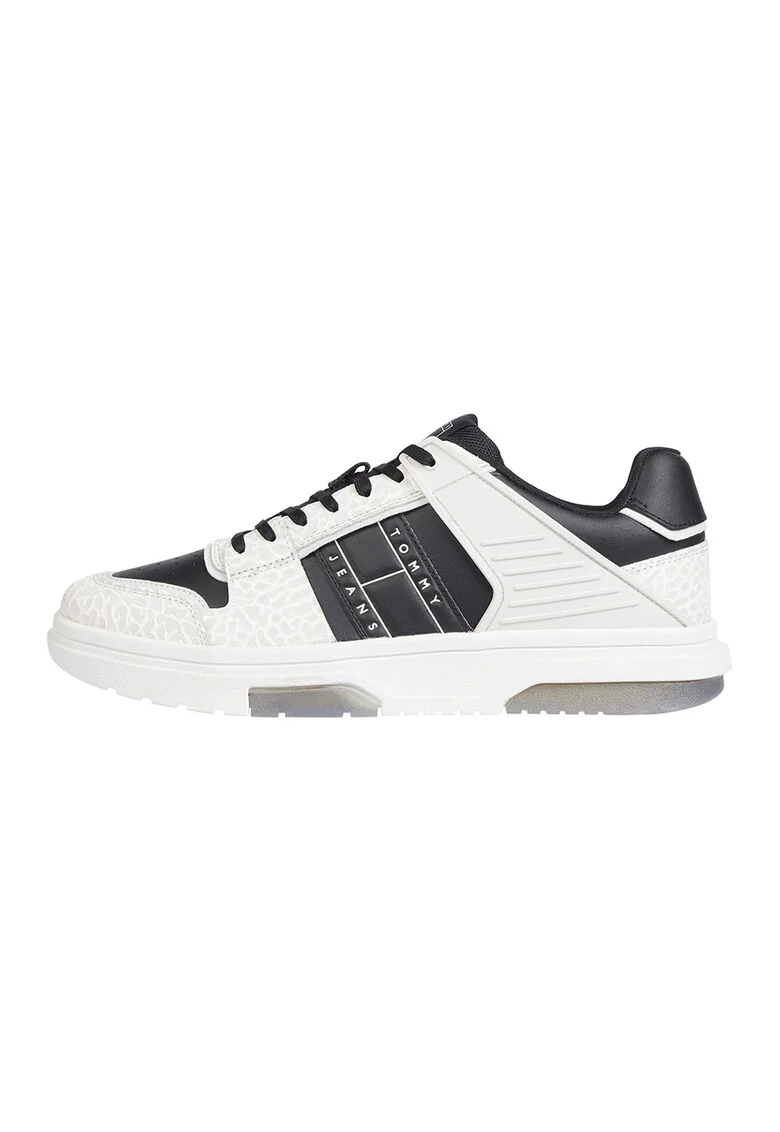 Pantofi sport de piele cu garnitura din material sintetic, Alb/Negru