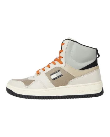 Pantofi sport mid-high de piele, Alb/Maro/Portocaliu