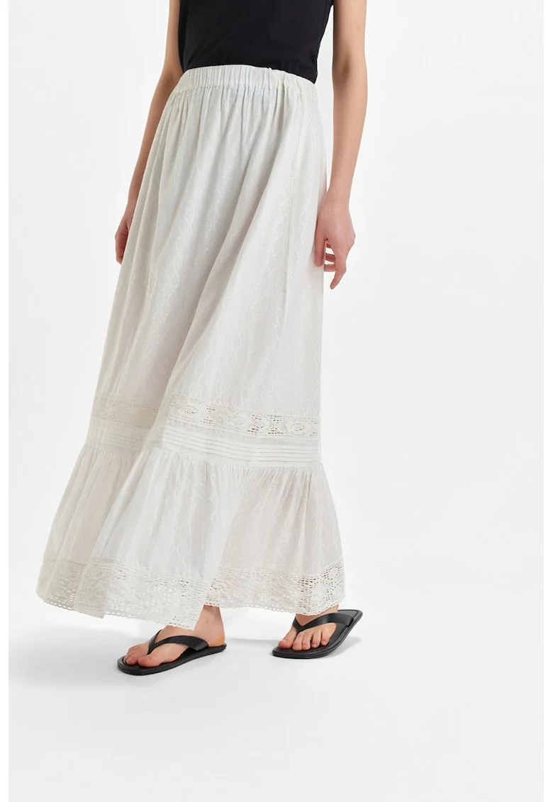 Fusta maxi din bumbac cu talie elastica, Alb