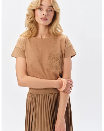 Tricou din bumbac cu buzunar pe piept, Maro camel