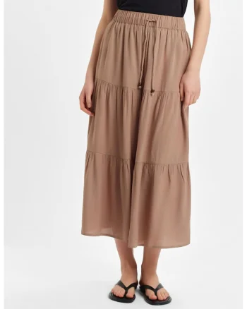 Fusta midi cu talie medie, Maro camel