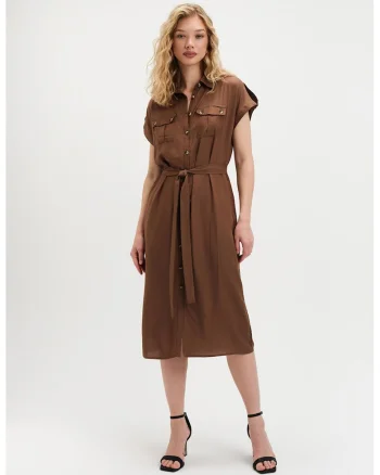 Rochie-camasa cu cordon in talie, Maro inchis
