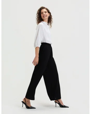 Pantaloni cu croiala ampla si talie inalta, Negru
