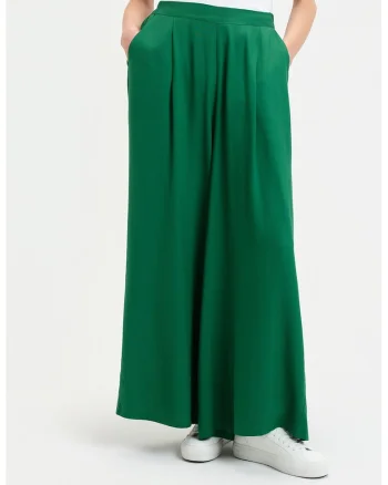 Pantaloni culotte cu pliuri frontale, Verde