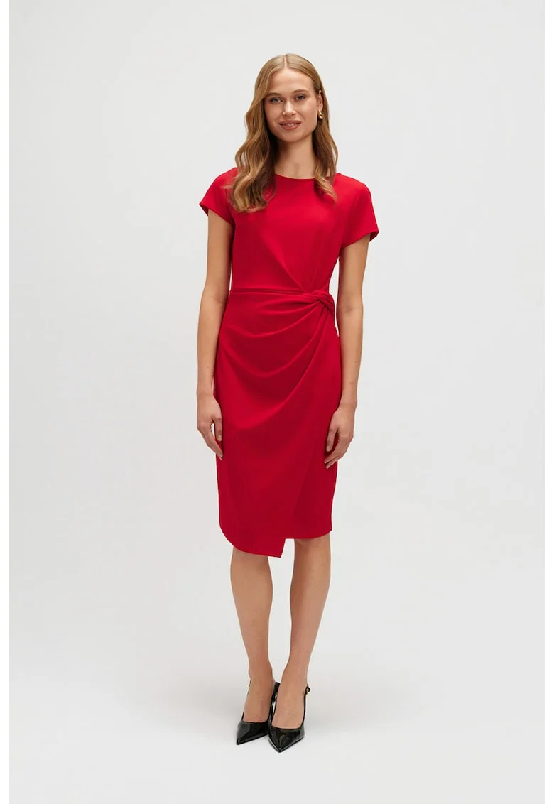 Rochie cu model uni si detaliu drapat, Rosu