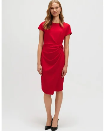 Rochie cu model uni si detaliu drapat, Rosu