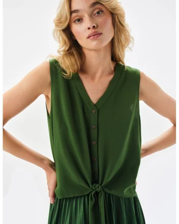 Bluza cu decolteu in V si nasturi, Verde inchis