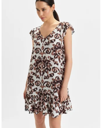 Rochie cu model stratificat, Alb/Maro
