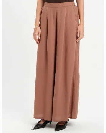 Pantaloni culotte cu pliuri frontale, Maro cafeniu