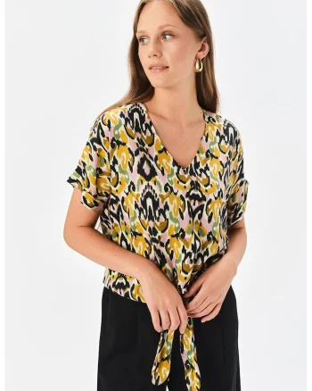 Bluza lejera cu decolteu in V, Multicolor