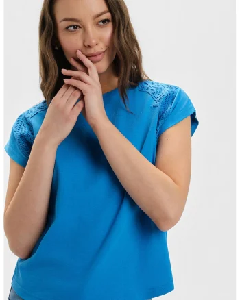 Bluza uni cu detalii brodate, Albastru