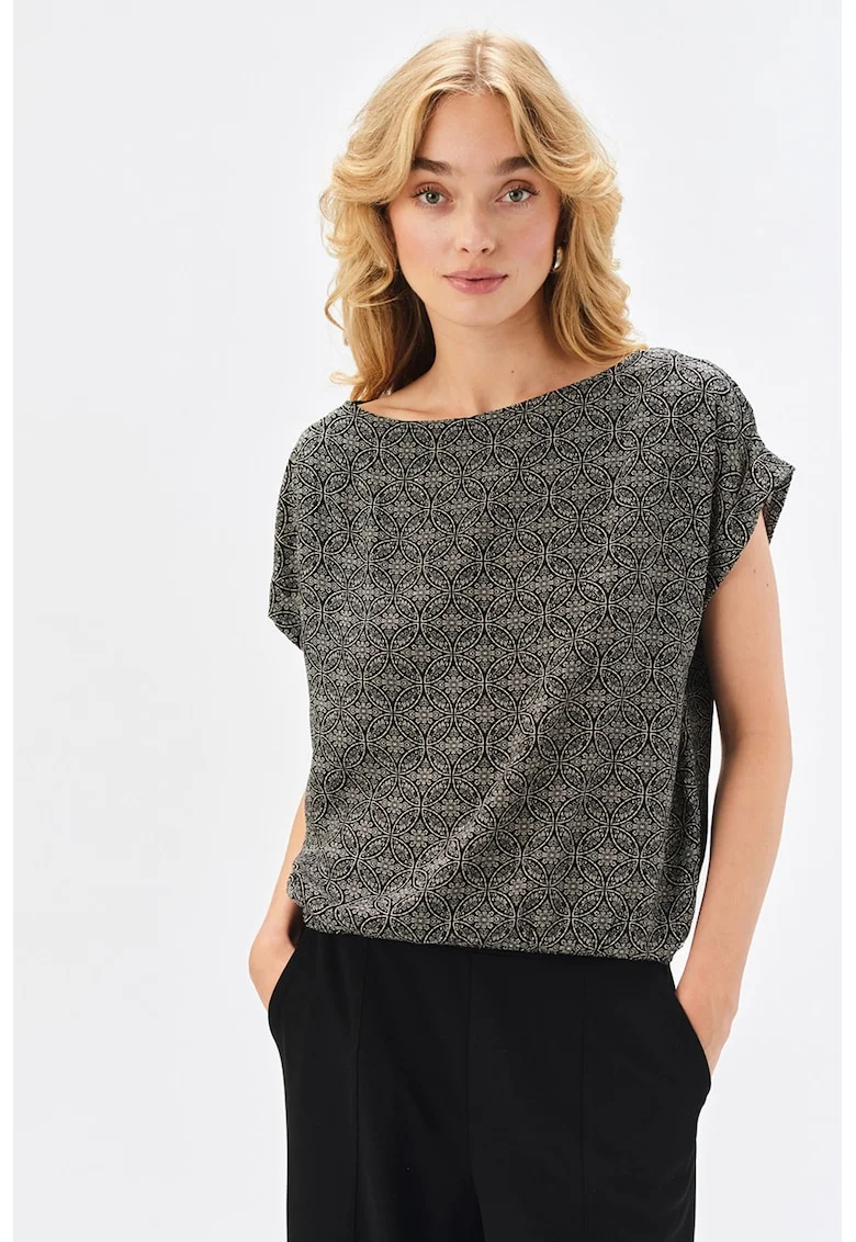 Bluza lejera cu decolteu barcuta, Negru/Verde stins