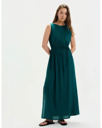 Rochie lunga si vaporoasa cu decolteu in V, Verde smarald