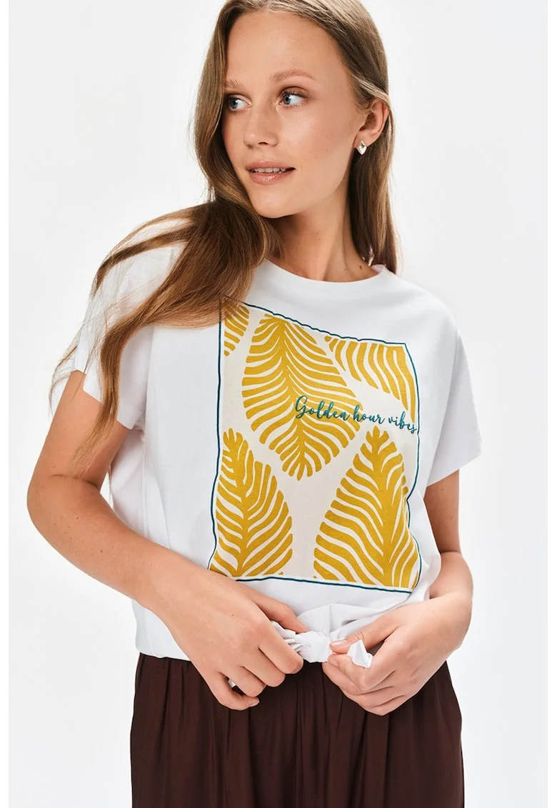 Tricou cu imprimeu grafic, Alb/Portocaliu