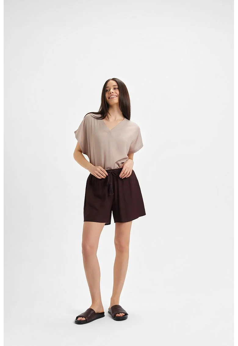 Pantaloni scurti cu snur de ajustare cu canaf, Maro inchis