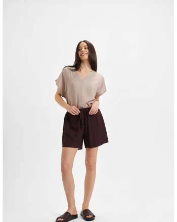 Pantaloni scurti cu snur de ajustare cu canaf, Maro inchis