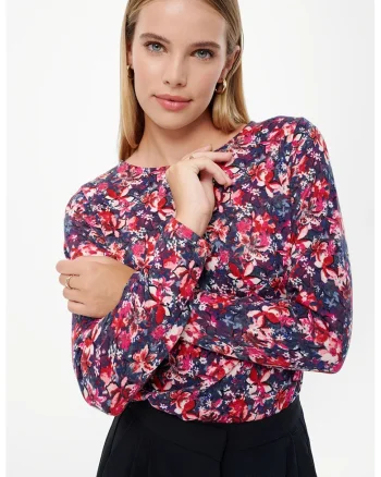 Pulover cu model si decolteu rotund, Rosu/Albastru inchis/Alb optic