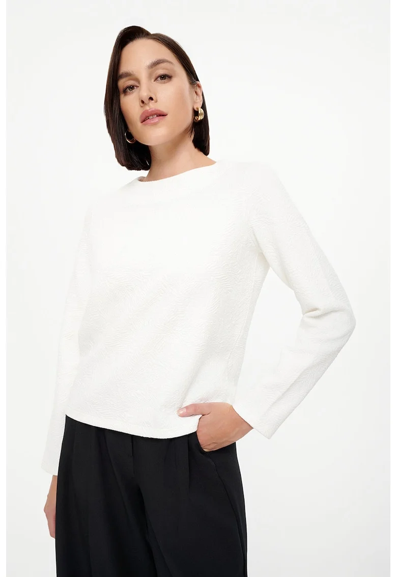 Bluza texturata cu maneci lungi, Alb optic