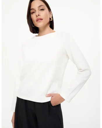 Bluza texturata cu maneci lungi, Alb optic
