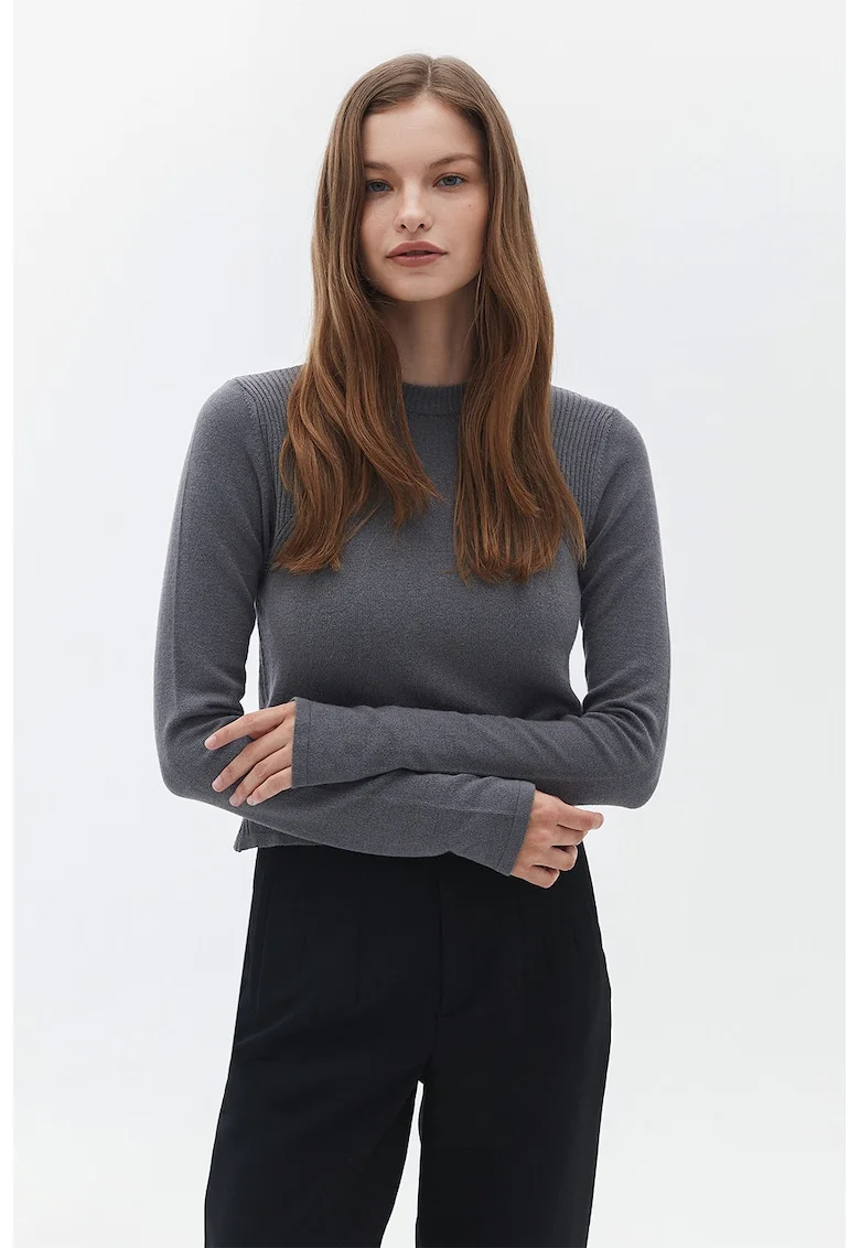 Pulover uni regular fit, Gri carbune