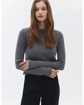 Pulover uni regular fit, Gri carbune