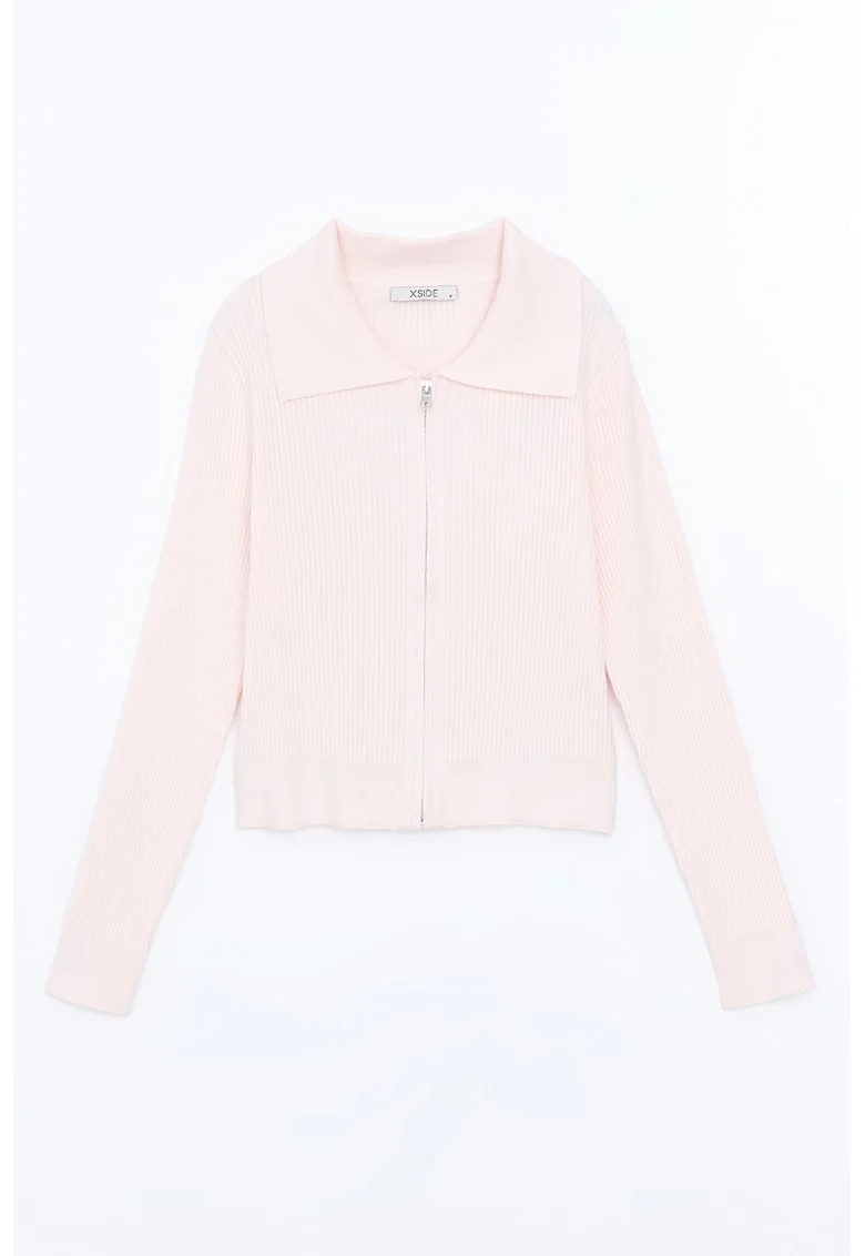 Cardigan striat cu fermoar, Bej