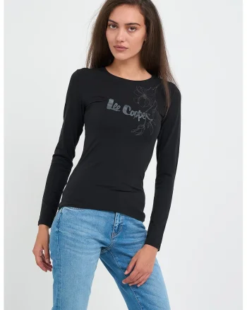 Bluza slim fit cu logo, Negru