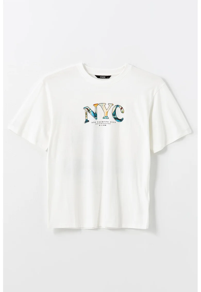 Tricou cu imprimeu grafic, Alb/Albastru