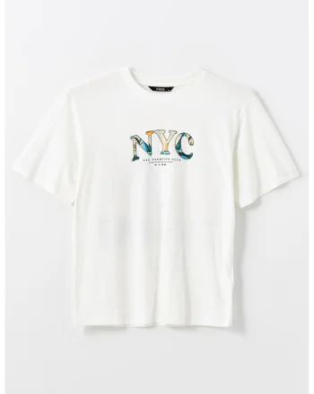 Tricou cu imprimeu grafic, Alb/Albastru