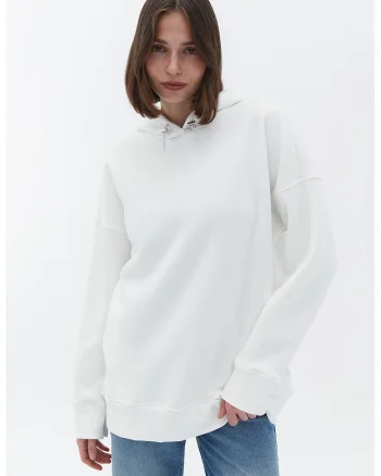 Hanorac supradimensionat cu model uni, Alb