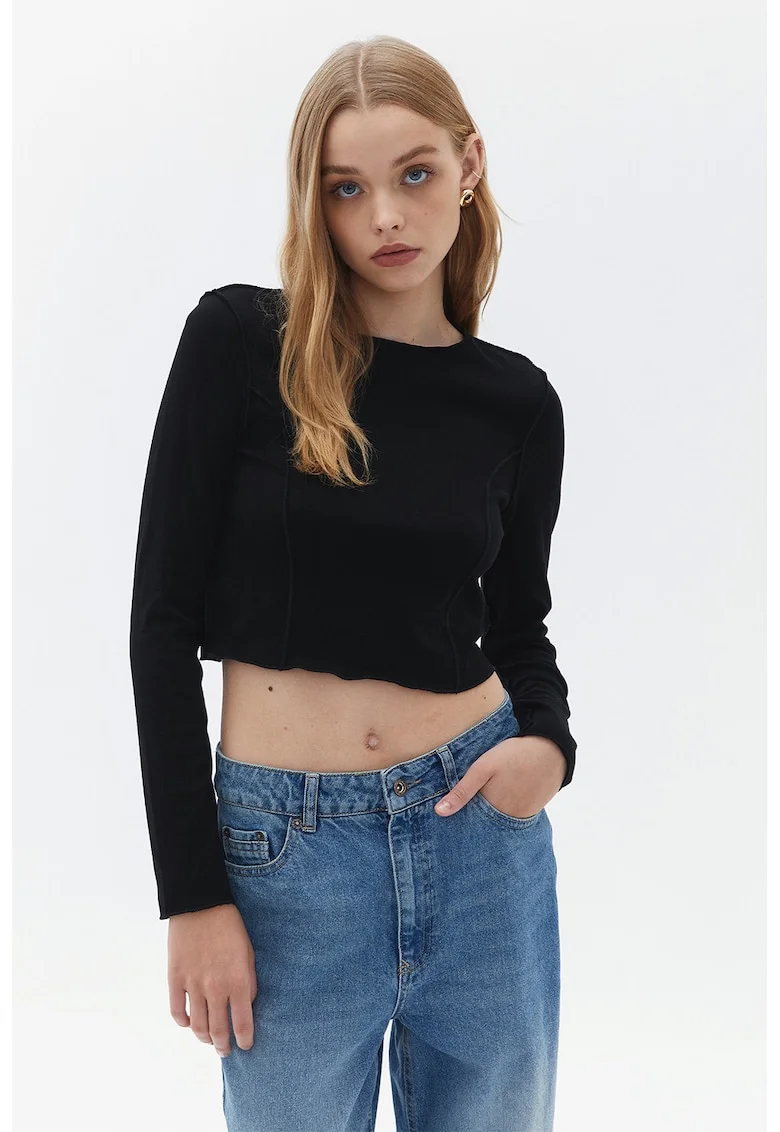 Bluza crop cu maneci lungi, Negru