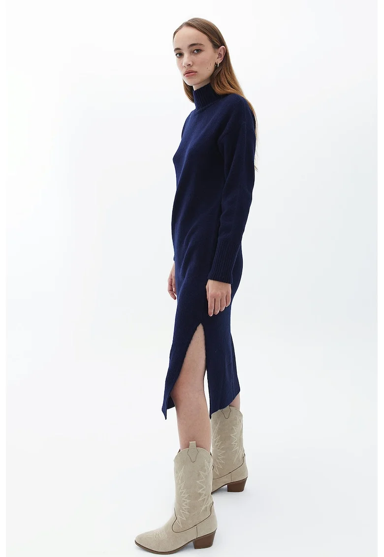 Rochie-pulover cu slituri laterale la terminatie, Bleumarin