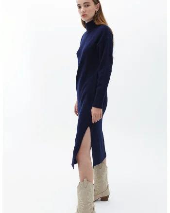 Rochie-pulover cu slituri laterale la terminatie, Bleumarin