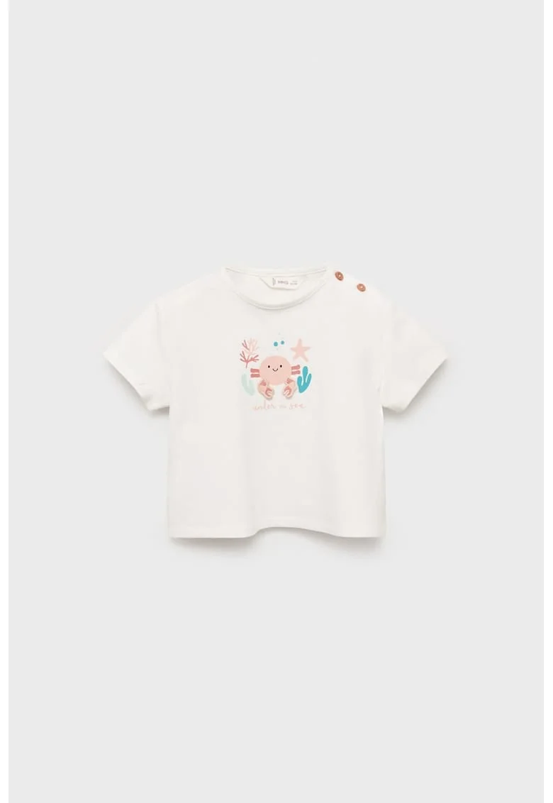 Tricou din bumbac cu design grafic, Turcoaz/Piersica/Crem