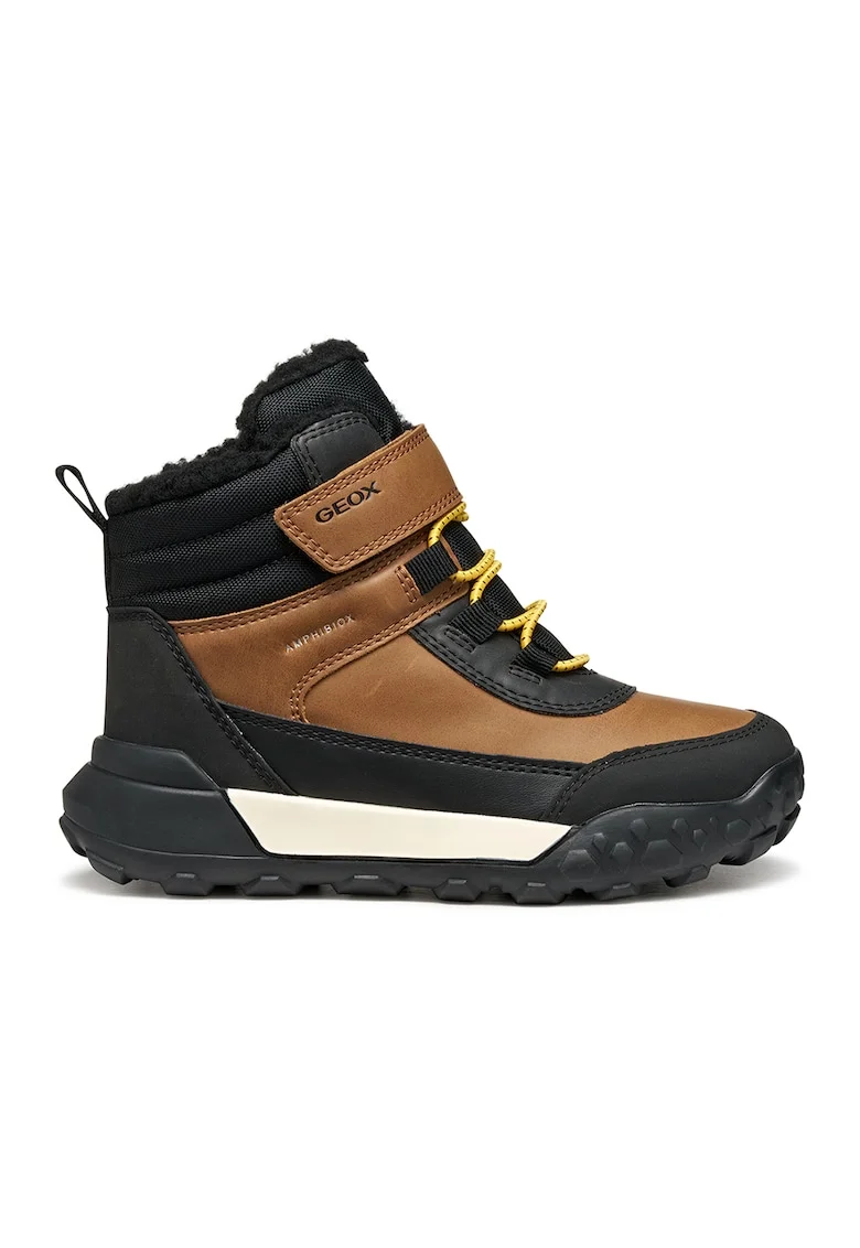 Ghete de piele ecologica cu insertii textile, Negru/Caramel