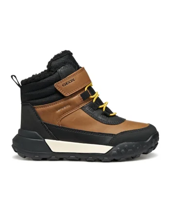 Ghete de piele ecologica cu insertii textile, Negru/Caramel