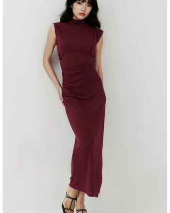 Rochie midi dama,  mulata, tricot, visiniu