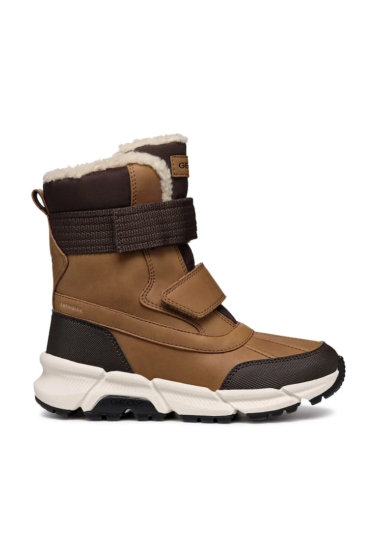 Cizme mid-calf cu velcro Flexyper Plus ABX, Maro inchis/Maro cognac