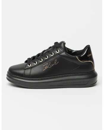Pantofi sport din piele cu logo din strasuri, Auriu/Negru