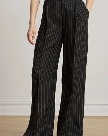 Lauren Ralph Lauren pantaloni wide leg pentru femei din in